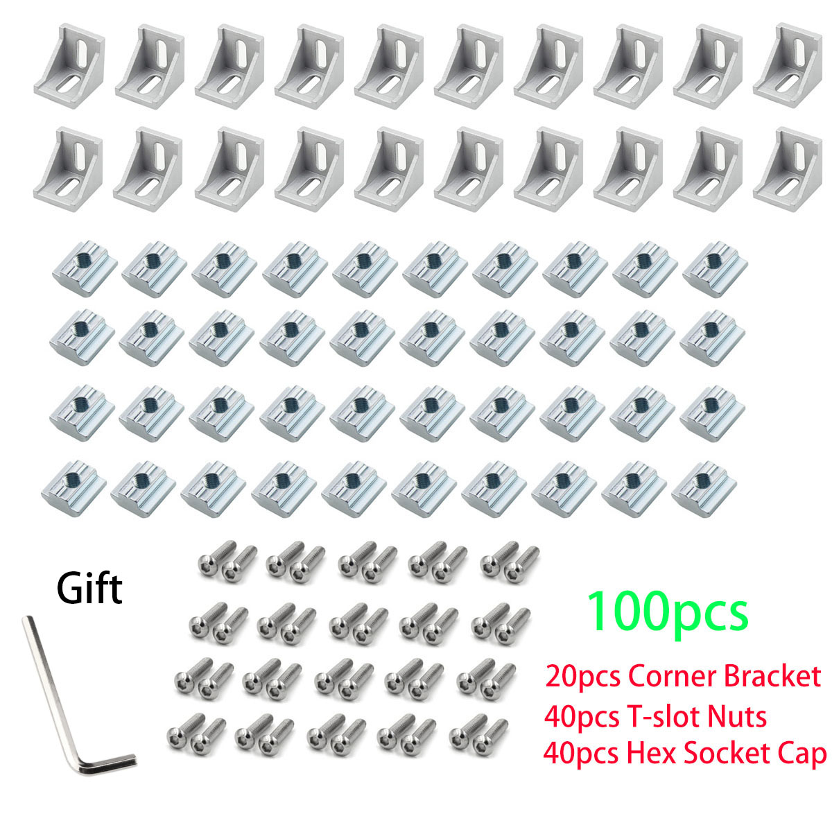 Aluminum T-Slot Profile - 100pcs 2020 Aluminum Profile Connector Set